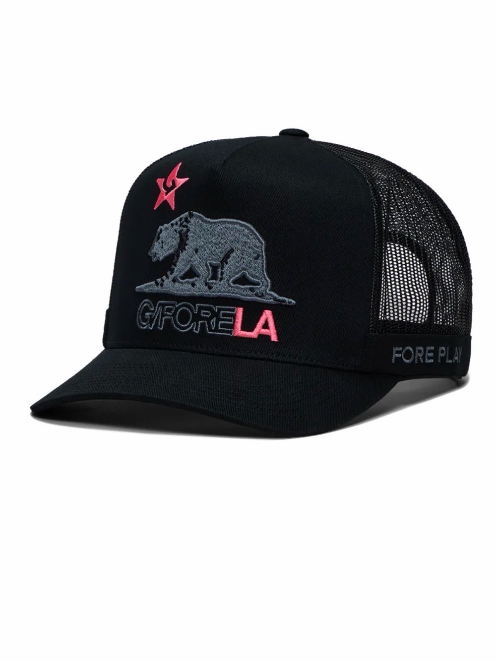 G/FORE Golf Cap - Cali Bear Snapback Trucker - Onyx Black - Knockout Pink
